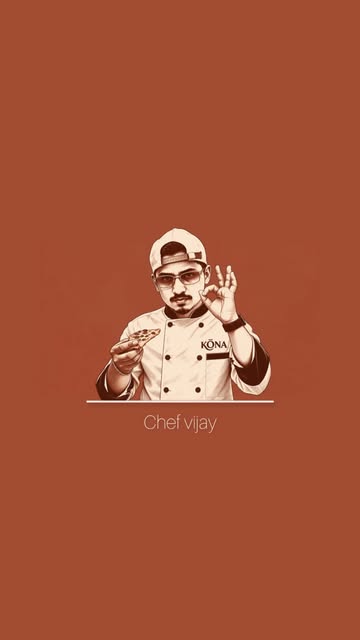 Illustration of Chef Vijay in a KŌNA chef's jacket on a terracotta background