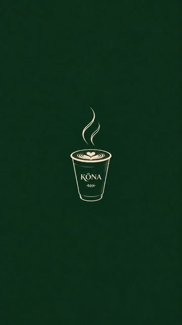 Line drawing of a steaming KŌNA takeaway cup on deep green