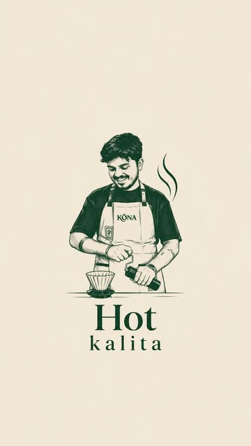 “Hot Kalita” poster with an illustration of a KŌNA barista brewing a Kalita pour-over