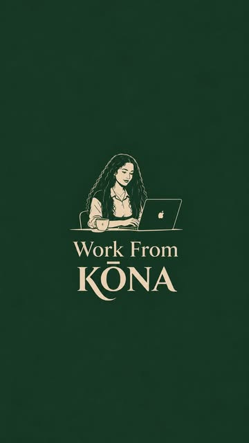 “Work From KŌNA” poster with an illustration of a woman working on a laptop